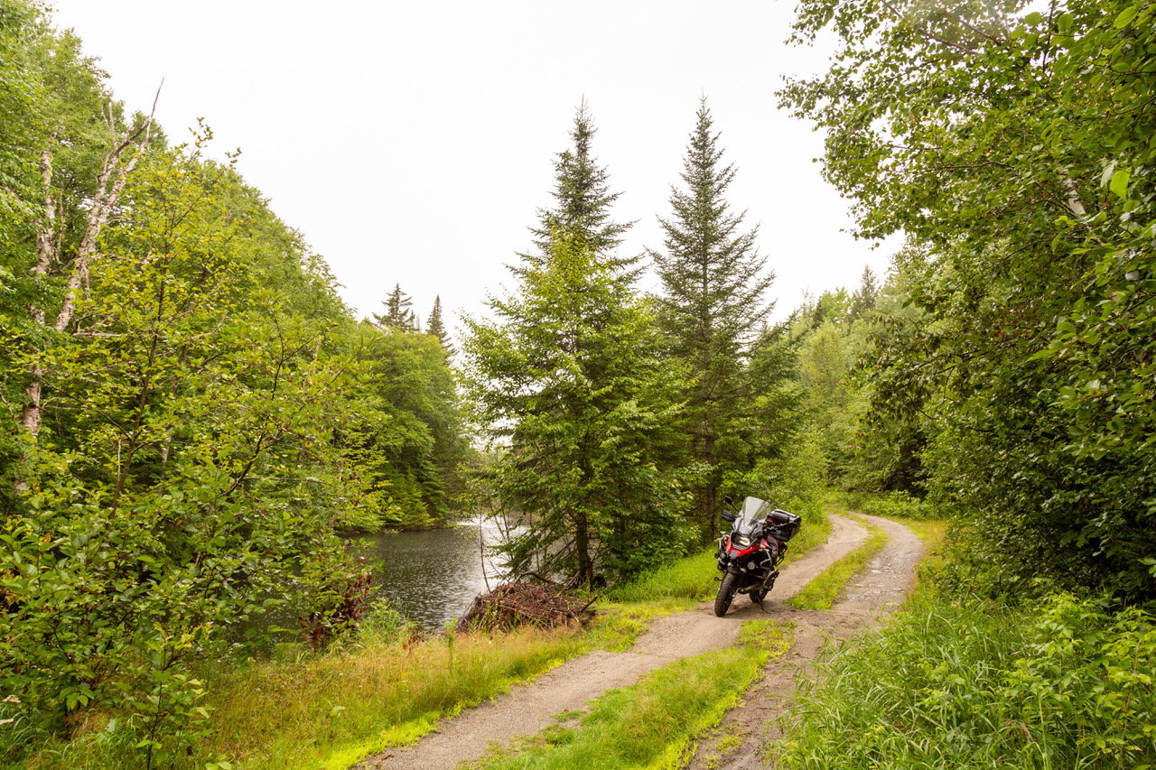 a motorcycle on a two-track trail